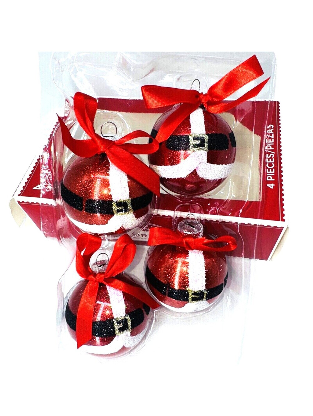 4 Glass Ball Santa Christmas Tree Ornaments 2.5" Holiday Time Wondershop Red Box